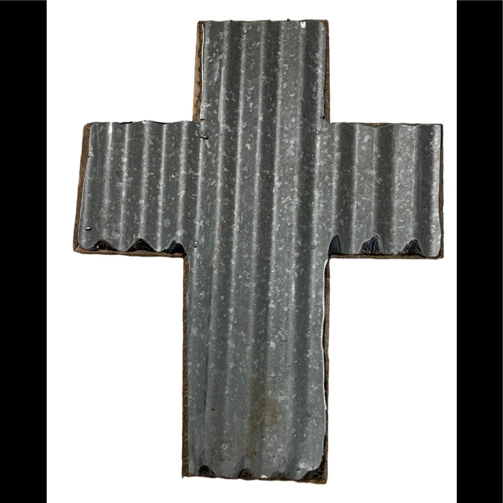 Tin-Covered Wooden Cross Wall Hanging